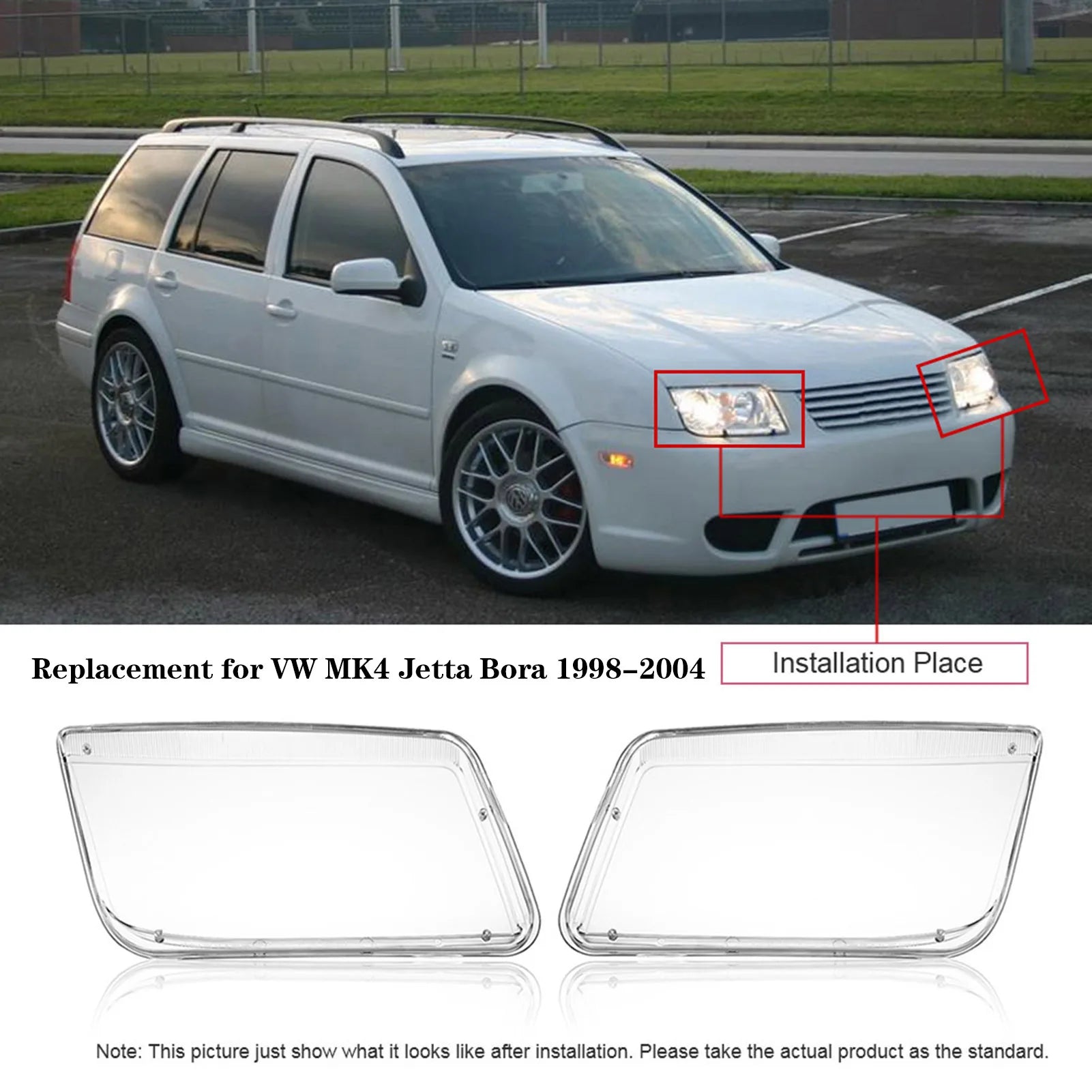 One Pair Transparent Plastic Headlight Headlamp Cover Replacement for VW MK4 Jetta Bora 1998-2004 Plastic Headlight Cover