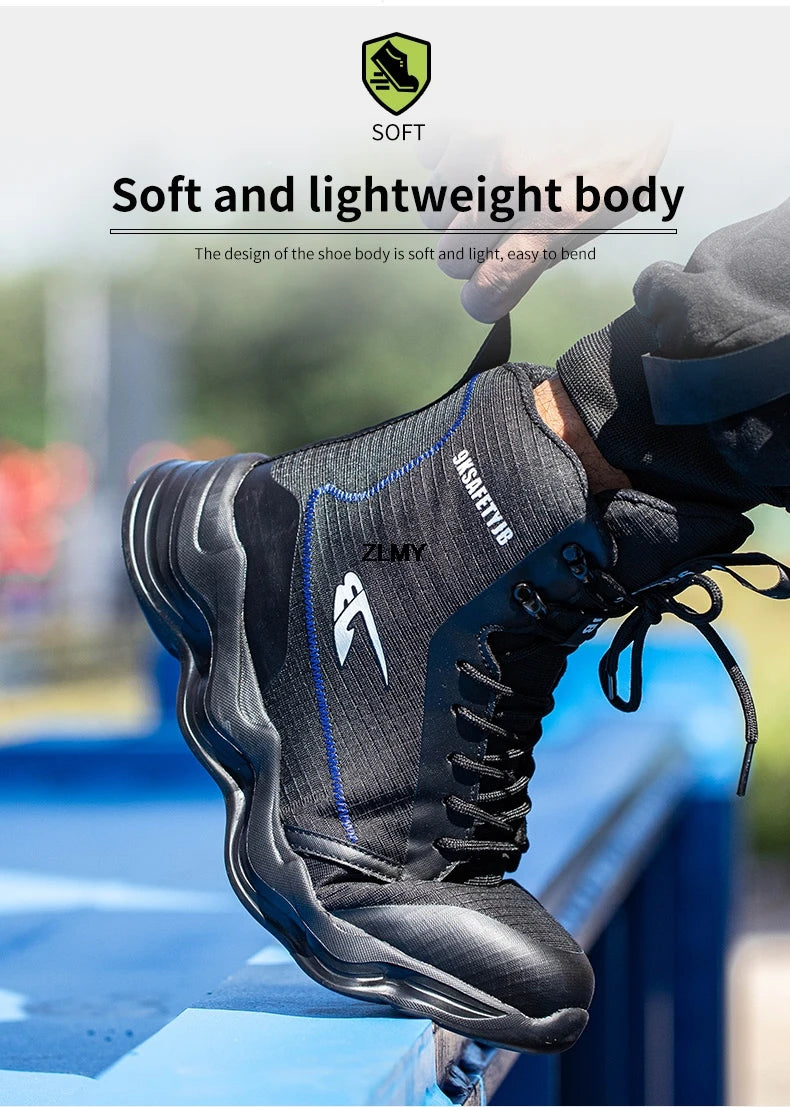 Dropshipping Men Safety Shoes Steel Toe Sneaker Lighweight Work Safety Boots Man High Top Puncture Proof Work Shoes Anti-smash