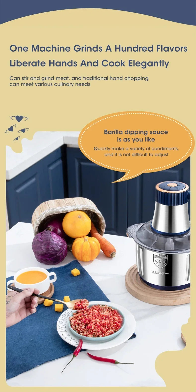 5L Large Capacity Electric Meat Grinder Food Crusher Vegetable Chopper Multifunctional Kitchen Blender Processor