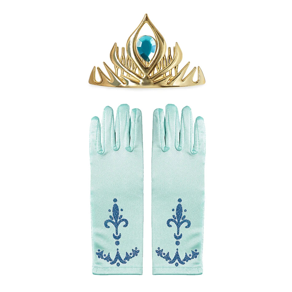 Girl Princess Costume Accessories Gloves Wand Crown Jewelry Set Princess Wig Braid Princess Dress Costume Cosplay Accessories