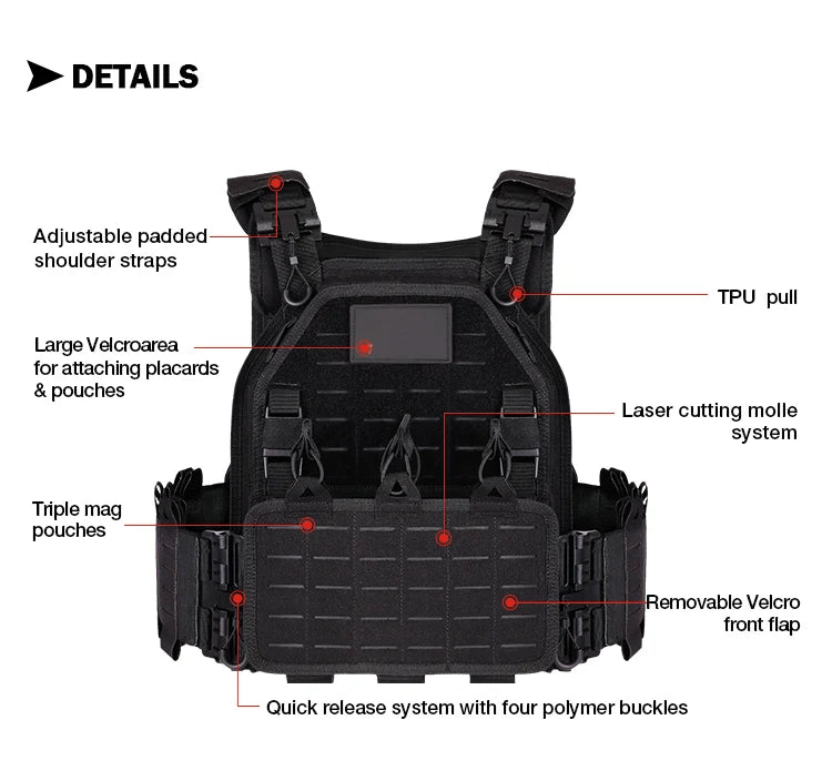 YAKEDA Tactical Vest 6094 Fast detachable light laser cut outdoor hunting black gear carry vest of high quality 1000D nylon