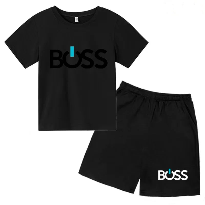 Kids Summer Sportswear 3-12 Years New Letter Fashion T-shirt Coat Boys Girls Toddler Short-sleeved+Shorts Casual Cool Sports Set