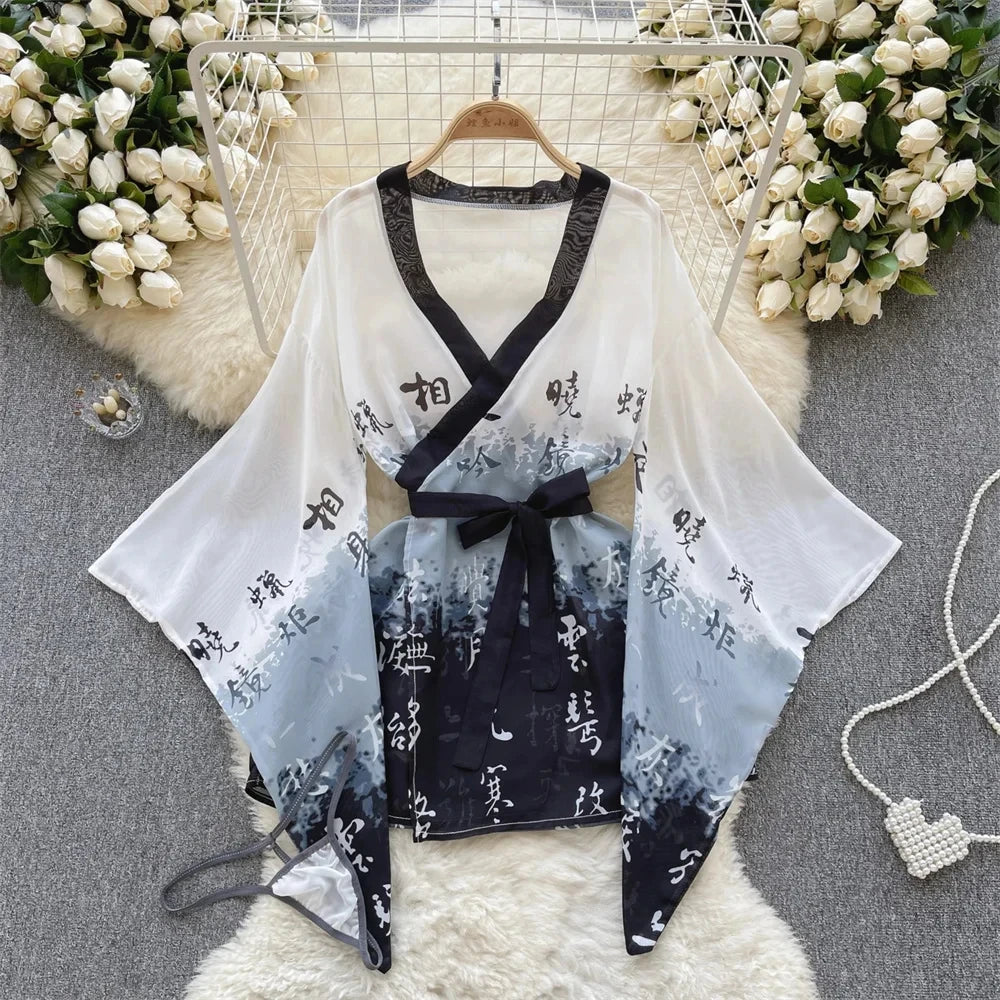 Summer Girls Sexy Hot Sweet Transparent Suspender Mini Dress Women Elastic Waist And Backless Strap Lolita Pajamas Bubble Skirt