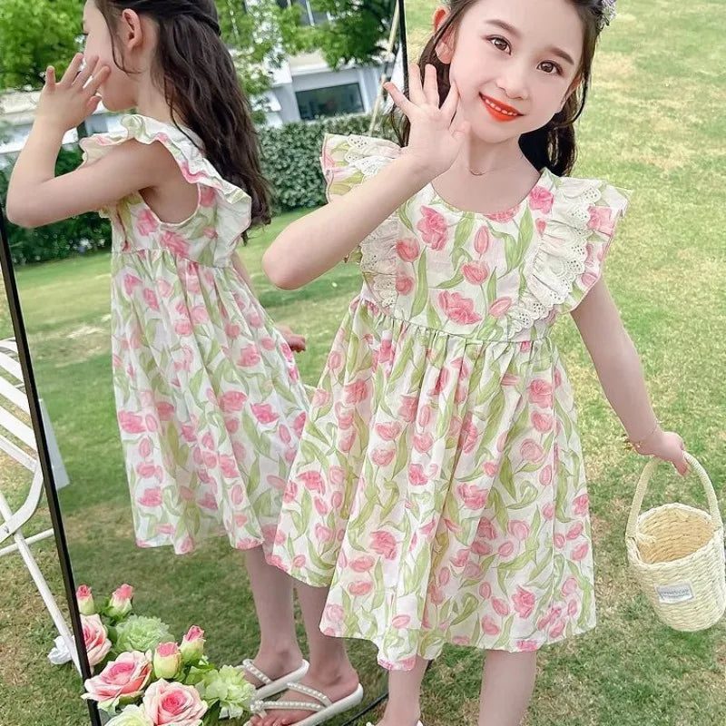 Girls Dress Summer Clothes Hanfu Fashion Children's Vintage Net Yarn Dress Kids Girls Dresses for School Wedding of 12 Years Old