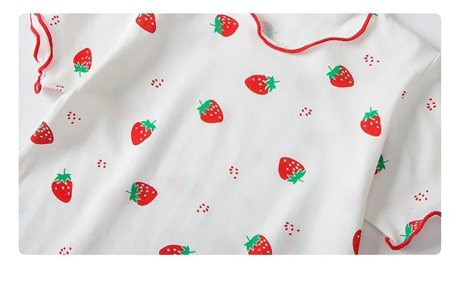 Baby Girl Strawberry Pajamas Set Summer Short Sleeve Thin Two Piece Toddler Kids Sleepwear Infant Home Wear Clothes