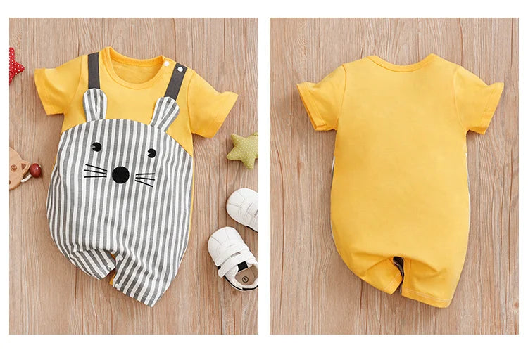 0-18 Baby Jumpsuit Cute Cartoon Mouse Print Cotton Comfortable And Soft Boy And Girl Summer Short Sleeved Newborn Clothes