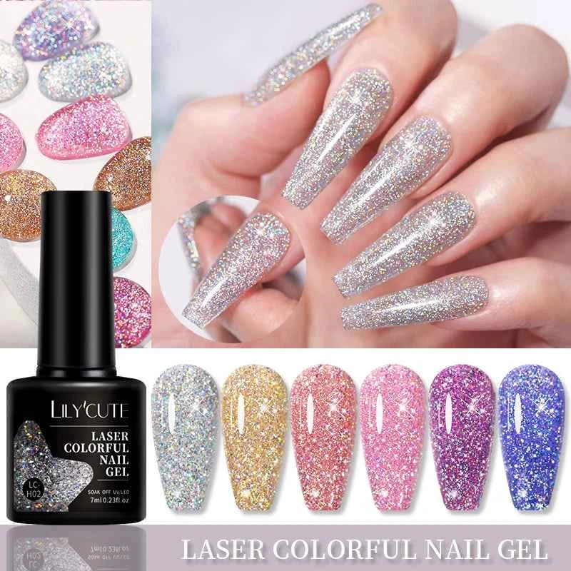 LILYCUTE 7ml Colorful Glitter Gel Nail Polish Spring Color Sparkling Sequins Soak Off UV LED Varnish Nail Art Decoration