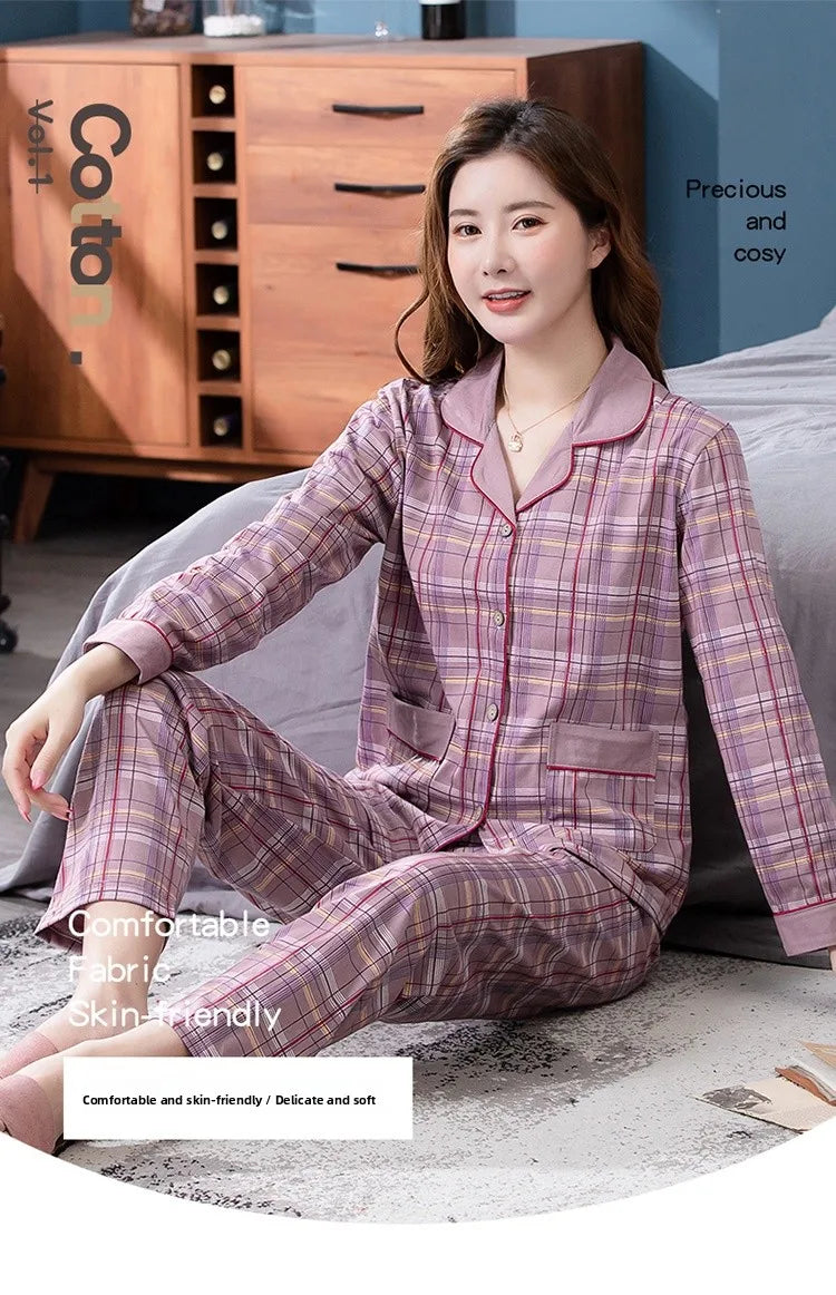 100% Pure Cotton Long Sleeve Sleepwear Set for Elderly Women Spring Summer Autumn Home Clothes Outwear Comfortable Home Suit