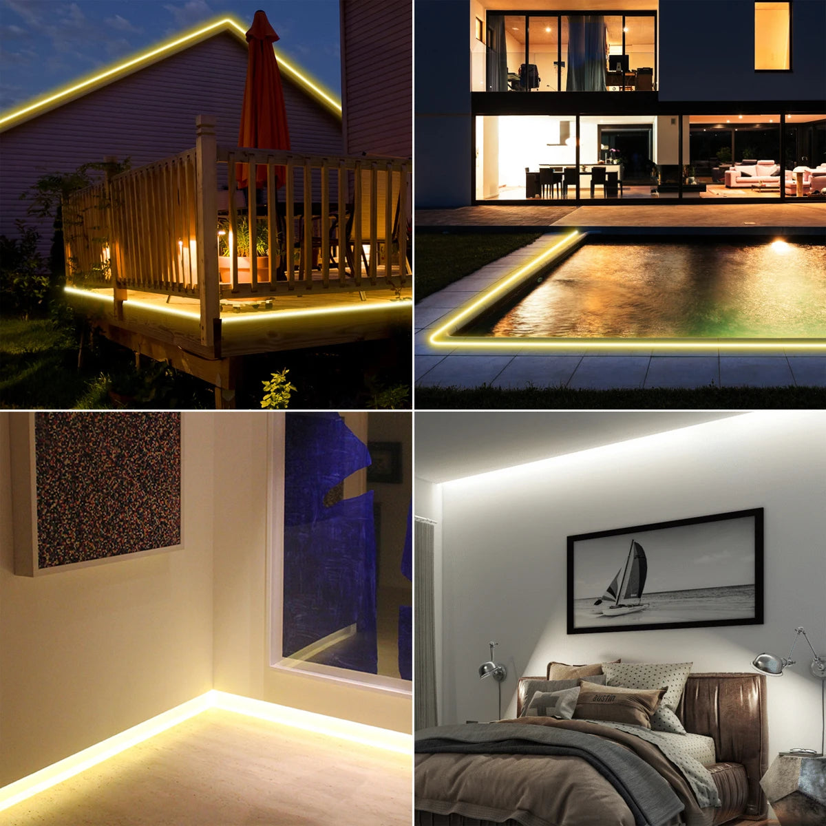 110V 220V Cob LED Strip Light Super Bright Waterproof with EU US Power Supply Switch 288 LEDS/m Warm/Neutral/White Outdoor Decor