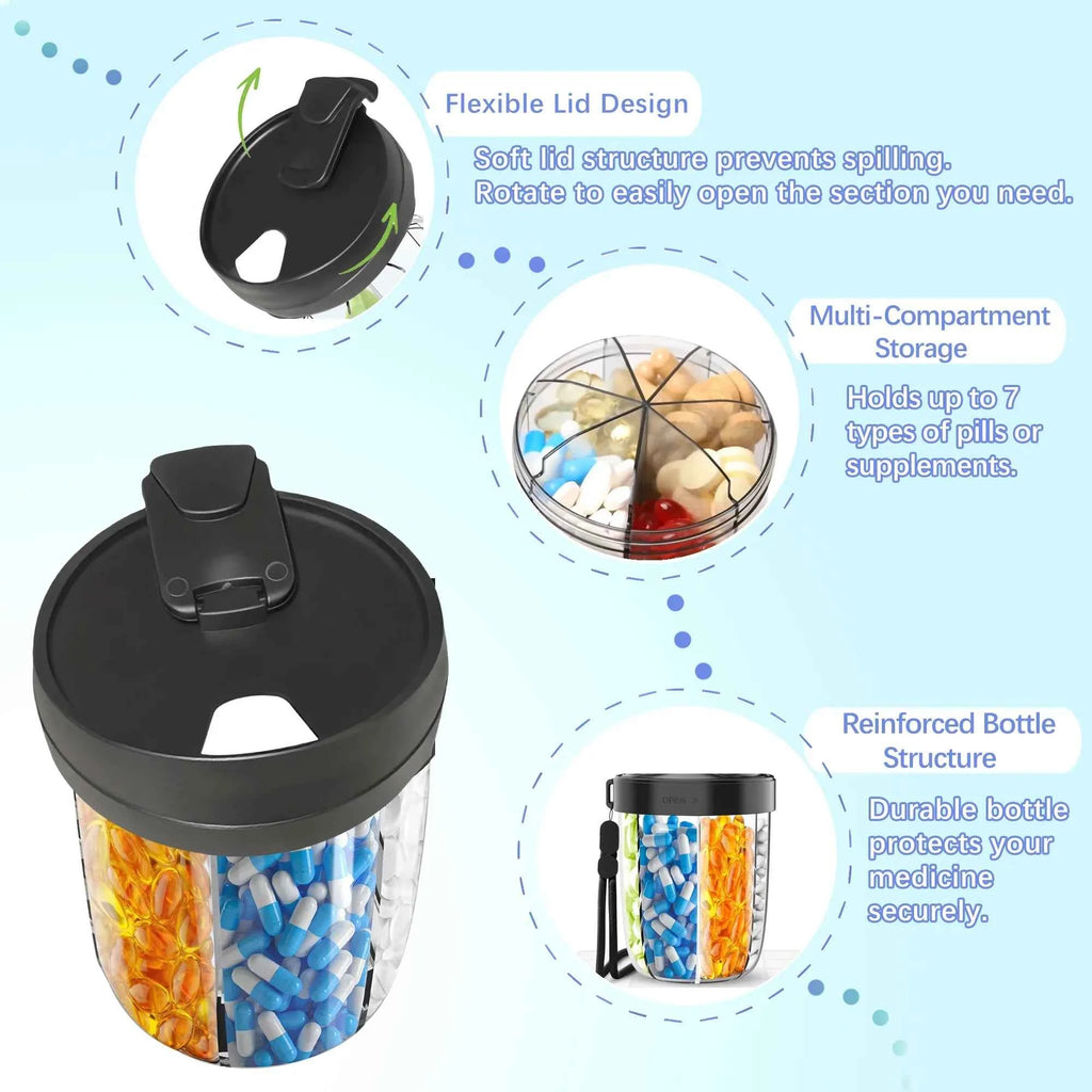 7 Grids Large Pill Box Cases for Travel A Month Pill Organizer Pill Dispenser for Tablets Vitamins Medicine Fish Oils Sub-packed