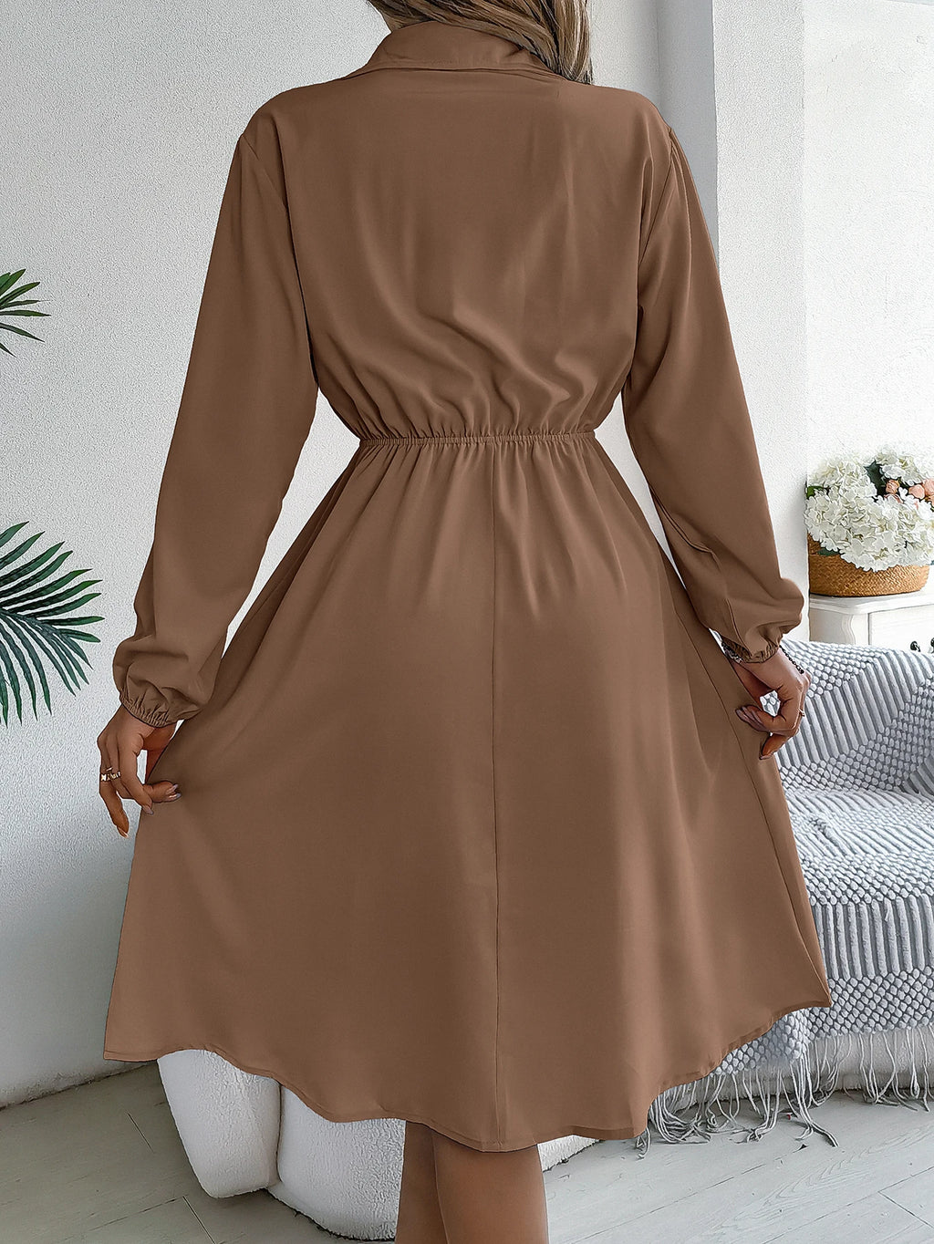 Autumn Winter Dresses for Women Casual Solid Color Button Tie Up Long sleeved Shirt Dress Blue  Green Black Red Woman Clothing