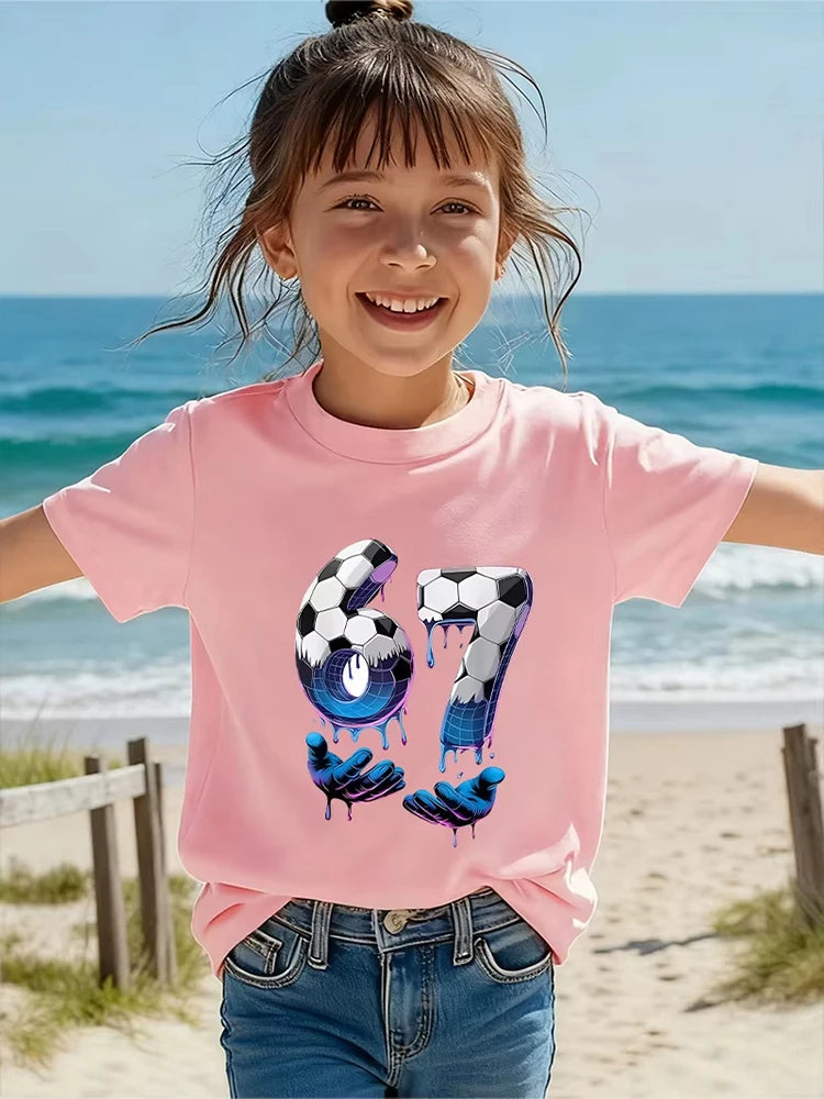 Kids Black 67 Sports Themed T-Shirt, Soft Cotton, Everyday Wear for Boys & Girlsdf0193