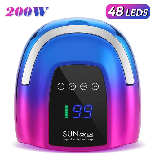 200W UV Nail Lamp 48 LEDs Nail Dryer Machine with LCD Screen Rechargeable Manicure Lamp for Curing All Nails Gel Nail Art Tools