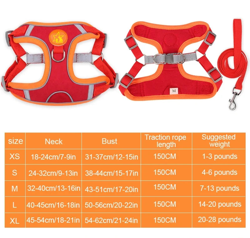 Small Medium Dogs Harness Vest Walking Traction Rope Reflective Straps, Soft Mesh Harness Breathable Pet Supplies