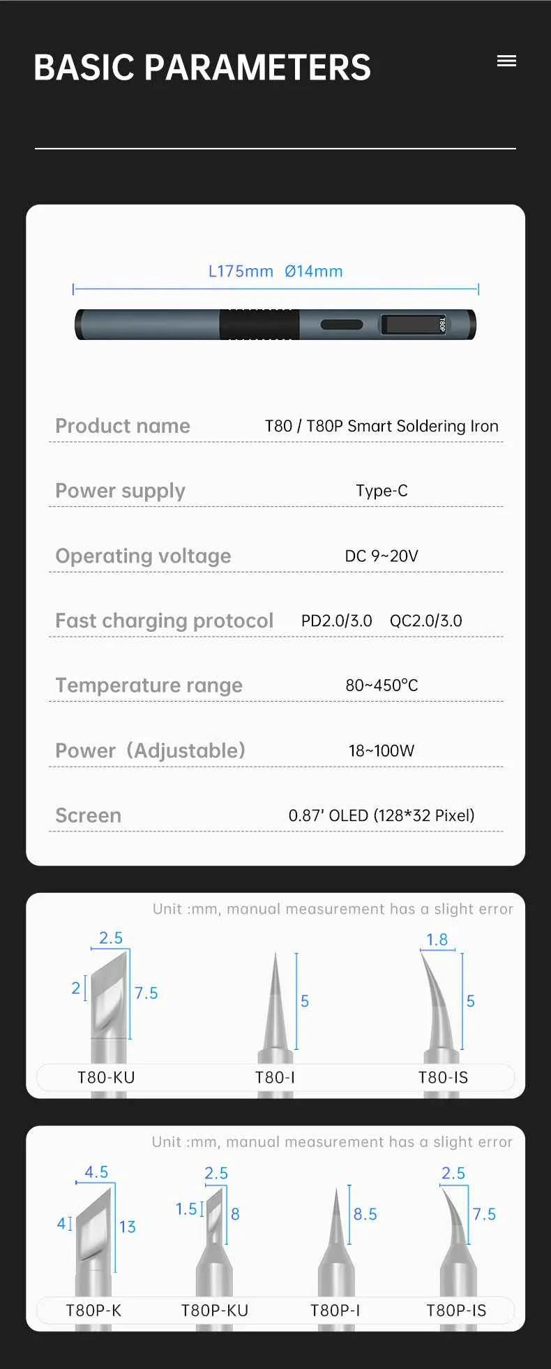 ALIENTEK T80 T80P Soldering iron DC 20V 80-450℃ Adjustable Temperature Precision Repair Station PD 100W Portable Heat Tool
