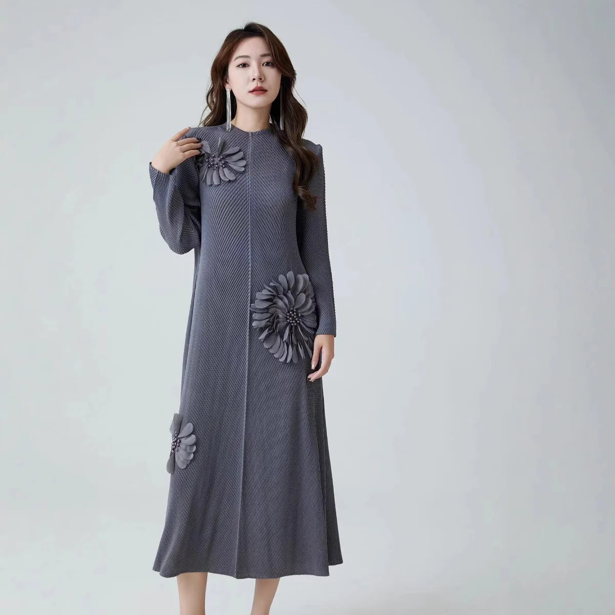 Directly From The Manufacturer Spring New Design Three-dimensional Printing Pleated Dress Foreign Style Fashion Dresses Women