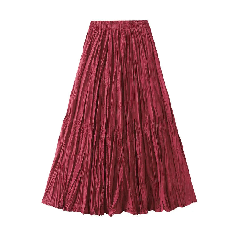 Fashion Pleated A-line Skirts for Women Casual Saia Midi Harajuku Long Skirt Jupe Femme Vintage Streetwear Faldas Woman Clothes