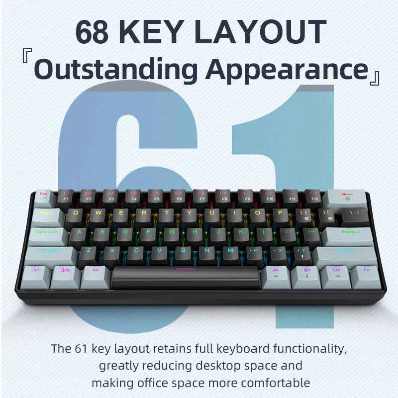 60% Mechanical Gaming Keyboard 61 Keys RGB Backlit