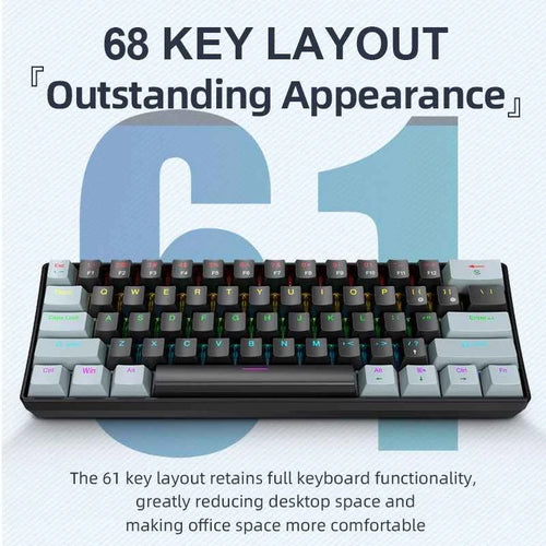 60% Mechanical Gaming Keyboard 61 Keys RGB Backlit