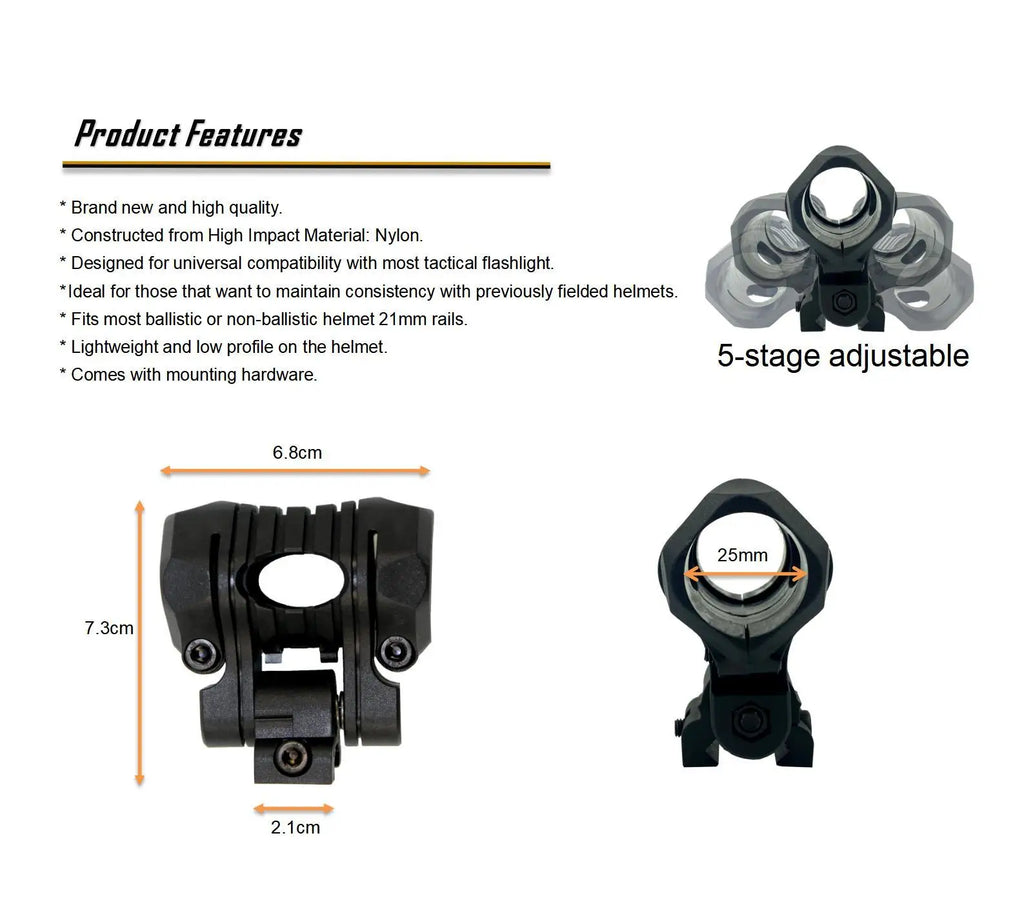 Aholdtech Tactical Bulletproof Helmet Accessories Flashlight Holder Light Clamp And NVG Mount Connector for Gopro Hero Cameras