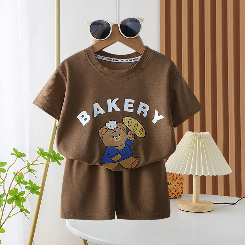 Summer Short Sleeve Tshirt +Shorts Two Piece Sets Cartoon Bear Printed Tees Suits New Style Casual Loose Toddler Costume