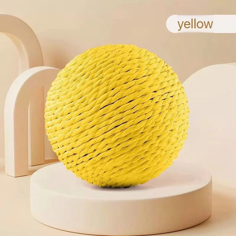 yellow Color Sisal Cat Ball Toy – Large Rattle Ball for Indoor Play
