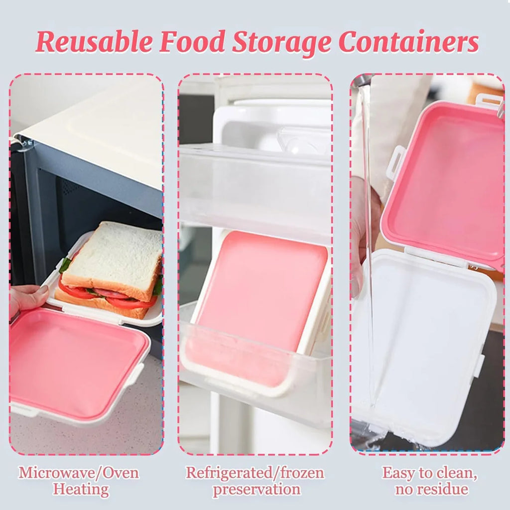 Sandwich Containers Silicone Sandwich Storage Box for Lunch, Travel - Snap-Off for Fruit, Salad, Snacks and Food Storage
