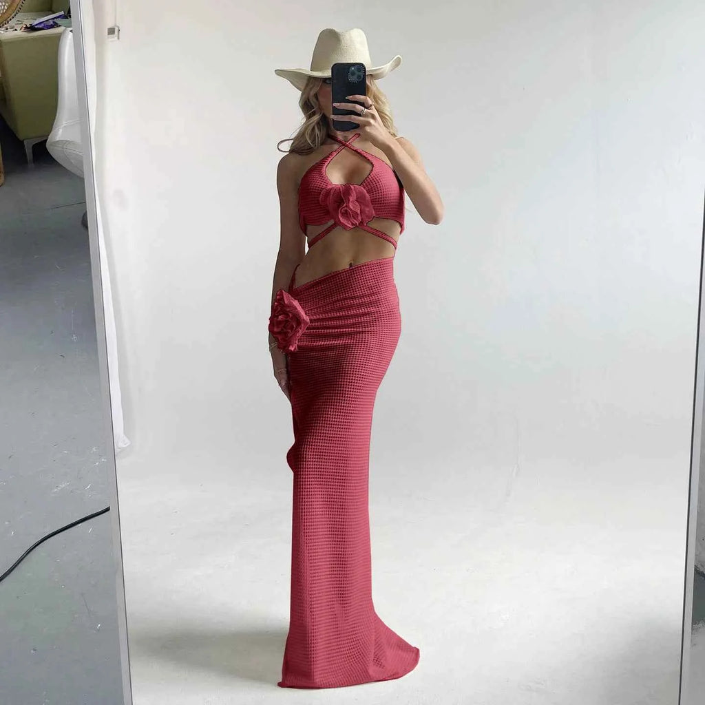 2025 3pack Bikini with Beach Skirt Swimwear Women 3D Flower Swimsuit Halter Bathing Suit Beachwear Bikini Set Biquini