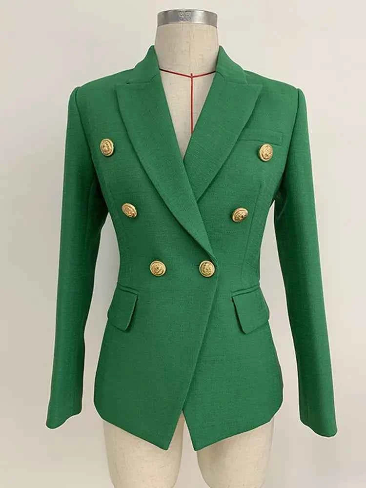 HIGH STREET 2026 Classic Baroque Designer Jacket Women's Metal Lion Buttons Double Breasted Textured Blazer Mint Green