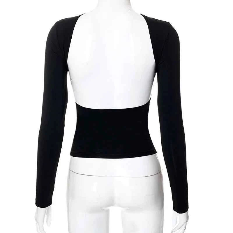 Backless Short Sleeve Blue Y2K Crop Top Women Casual O Neck  Summer T Shirts Sexy Vintage Cut Out