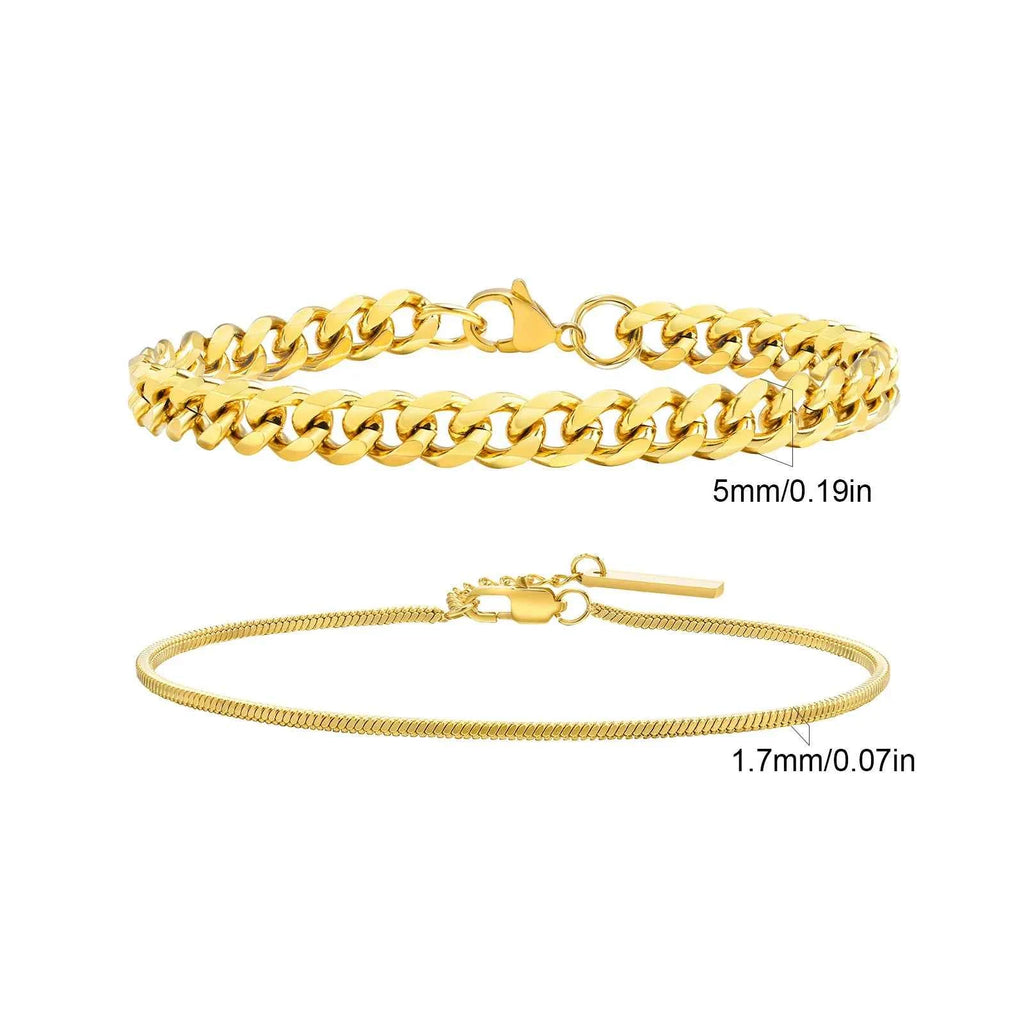 2pcs Men's Chain Bracelets,Stainless Steel Silver Gold Black Color Twist Rope Chain Wristband,Trendy Cuban Link Chains Gift