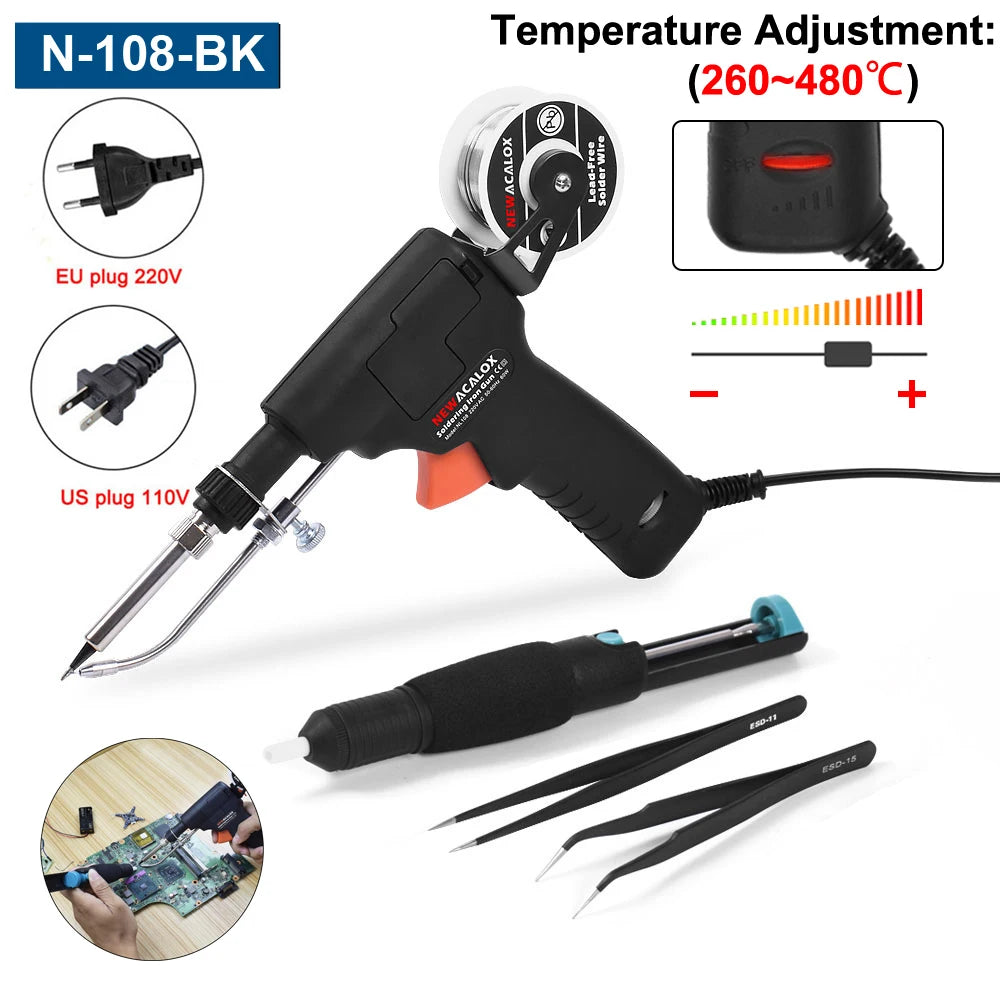 NEWACALOX Soldering Iron Kit Industrial Automatic Solder Feeding with Temp Adjust, 60W Soldering Gun with 50g Soldering Wires
