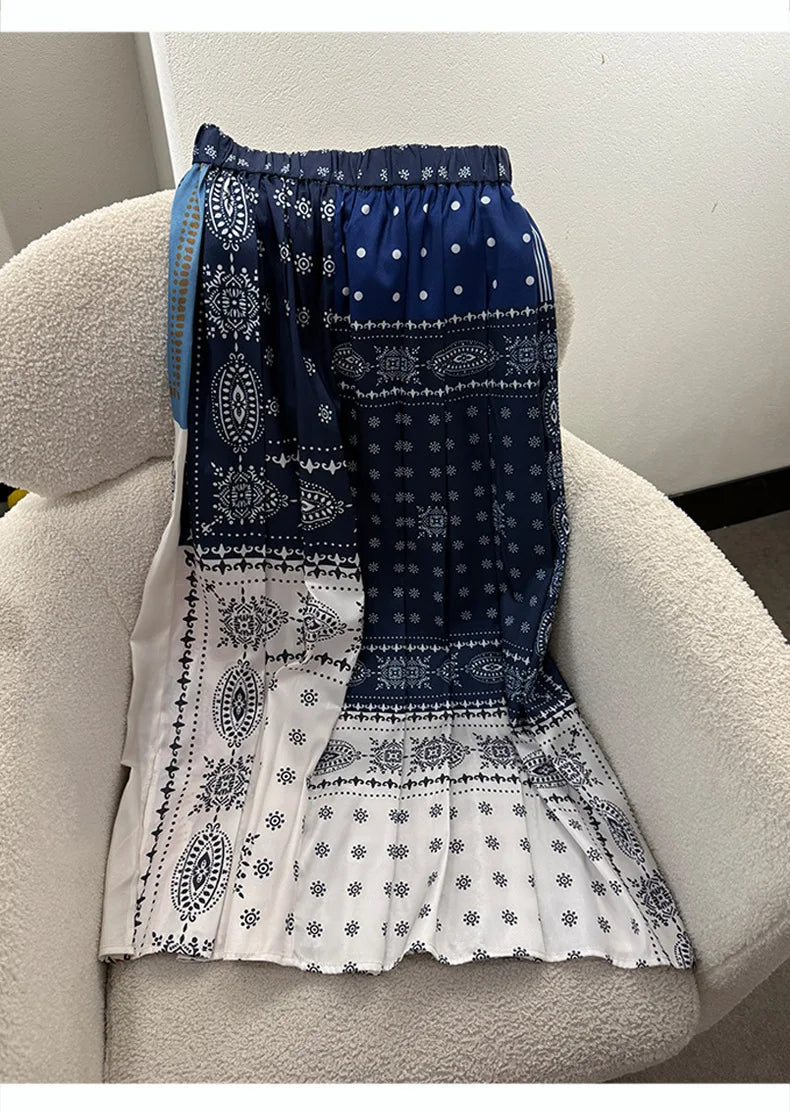 2025 Early Autumn New Design Limited Edition Color-Plaid Retro Print A-line Long Dress Loose Half-Length Skirt Women