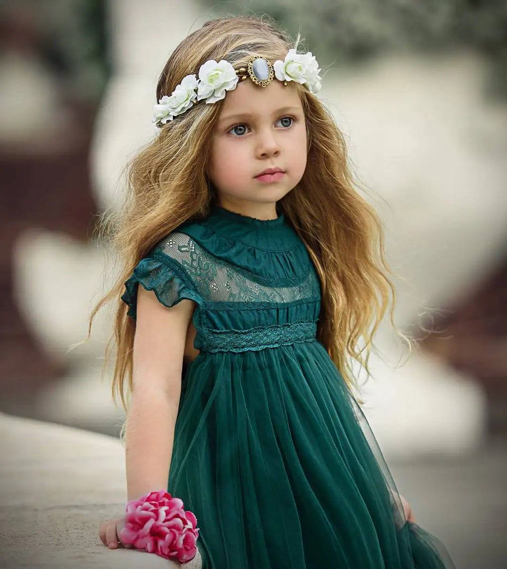Bohemia Summer Dress For Girls Tulle Lace Sleeveless Princess Flower Girls Wedding Birthday Ball Gown Party Dresses Clothes