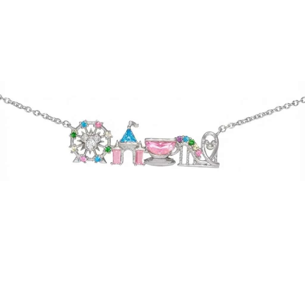Exquisite Colored Zircon Inlaid Amusement Park Pendant Necklace Cute Sweet Design Versatile Fashion Jewelry Accessory