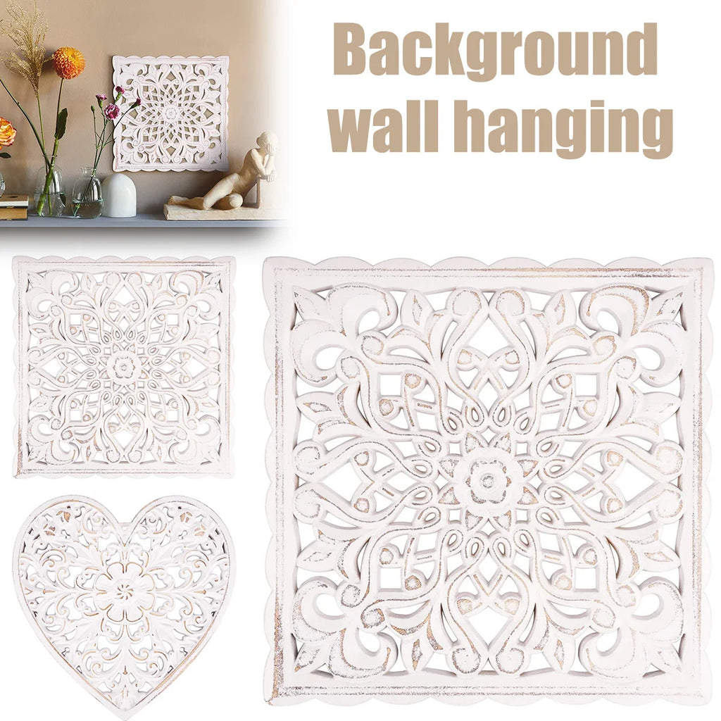 Wooden Wall Decor Floral Hollow Carved Wall Panel Hanging Decor Rustic Wall Art Sculpture Home Wall Ornament for Hallway Bedroom