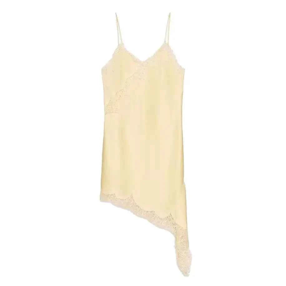 TFMLN Women Sexy Lace Splicing Dresses Summer Solid Sleeveless Asymmetry Dress Backless Slim Women's  Party Sling Mini Dress