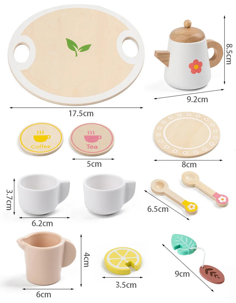 Kids Pretend Play Toys Popular Kids Kitchen Toys Realistic Wooden Tea Set Party Toy Set Children's Simulation Tea Set Gifts