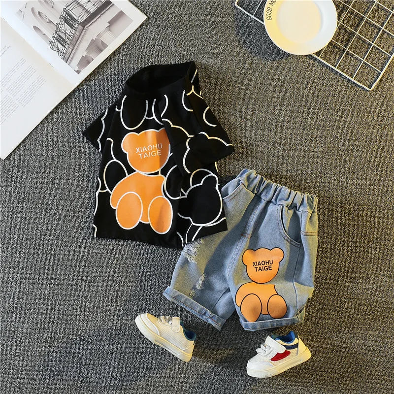 New Summer Baby Boys Clothing Set Cartoon Bear Short Sleeve T-Shirt Shorts 2Pcs Suit For 1-5 Years Kids Children Fashion Outfit