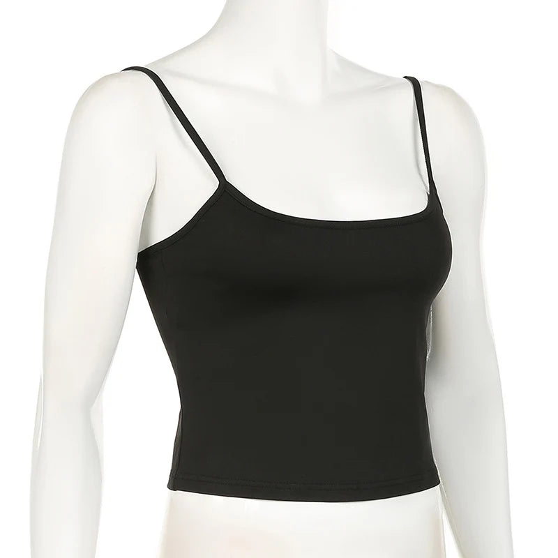 Women's Basic Solid Summer Camisole Sleeveless Spaghetti Strap Harajuku Style Y2K Vintage Cropped Top Casual All-match