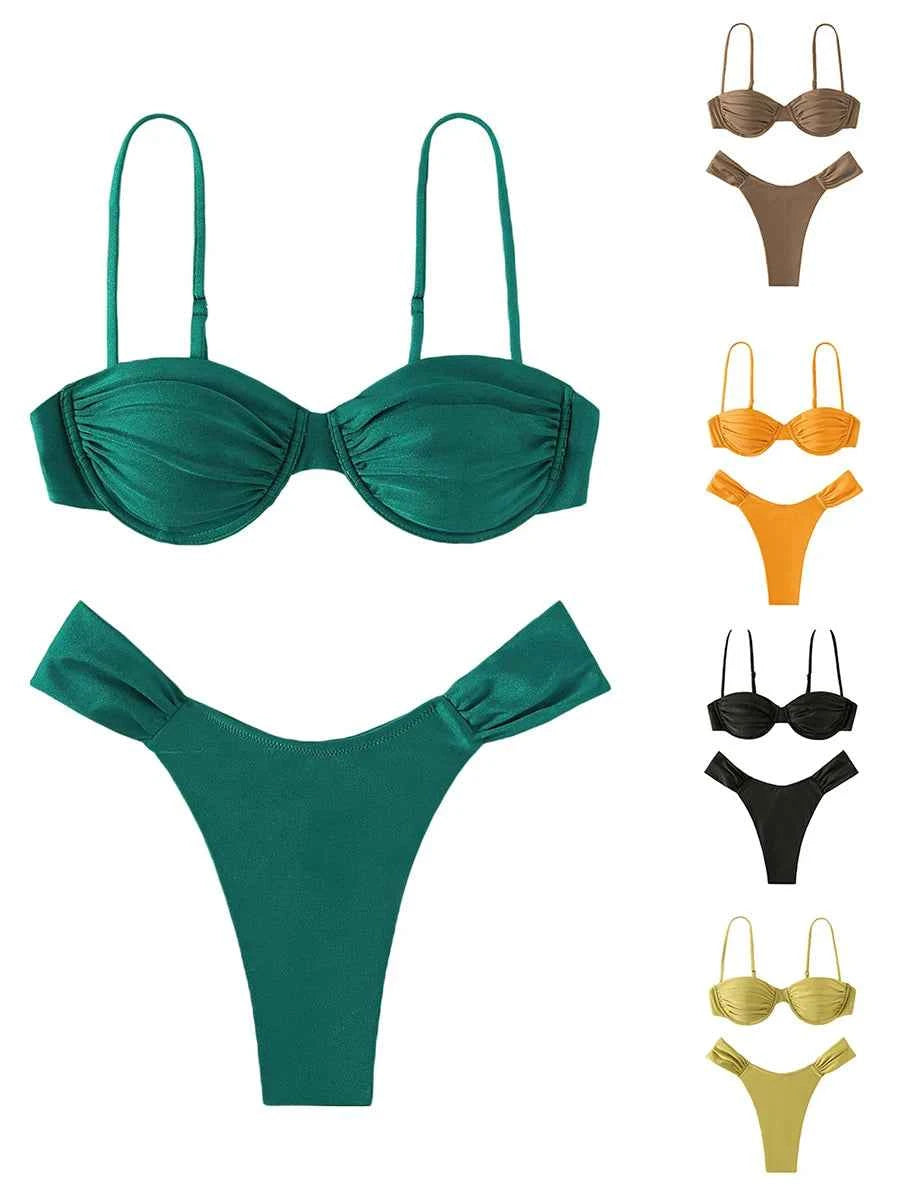 New Hot Sale Sexy Women Push-up Padded Bra Bikini Set Pleated Swimsuit Swimwear Swimming Beach Bathing Costume Bikini Set