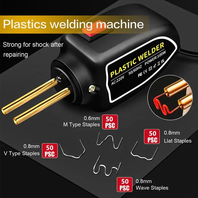Mini 100W Plastic Welding Machine Plastic Welder Gun 200pcs Hot Stapler Bumpers Heat Gun Plastic Welder Soldering Repair Tools