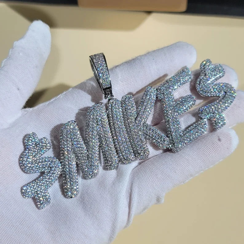 Custom MIKE Letter Pendant Unisex Iced Out Moissanite Hip Hop Jewellery Link Chain Rose Gold Plated 925 Sterling Silver Party