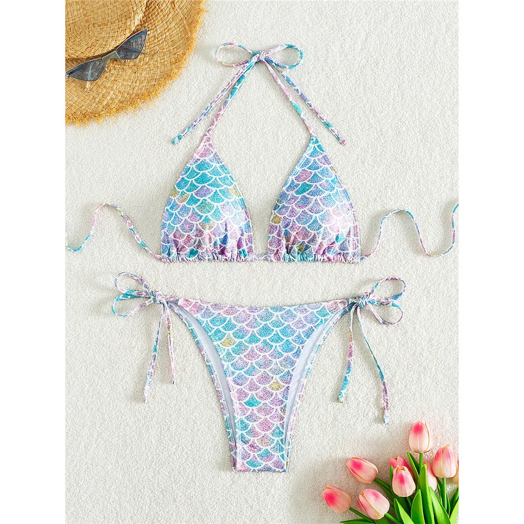 XS - L Printed Halter High Leg Cut Bikini Women Swimwear Female Swimsuit Two-pieces Bikini set Bather Bathing Suit Swim K5302
