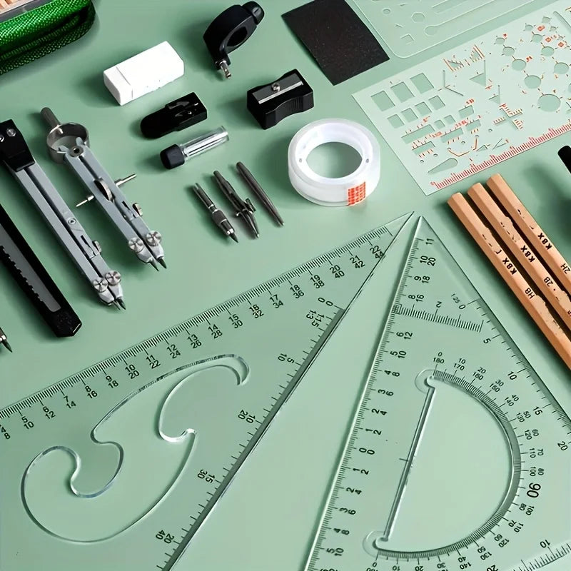 Advanced Drawing Tool Set, Stainless Steel Drawing Tools, Precision Geometry and CAD Tools, Multi-Purpose Set