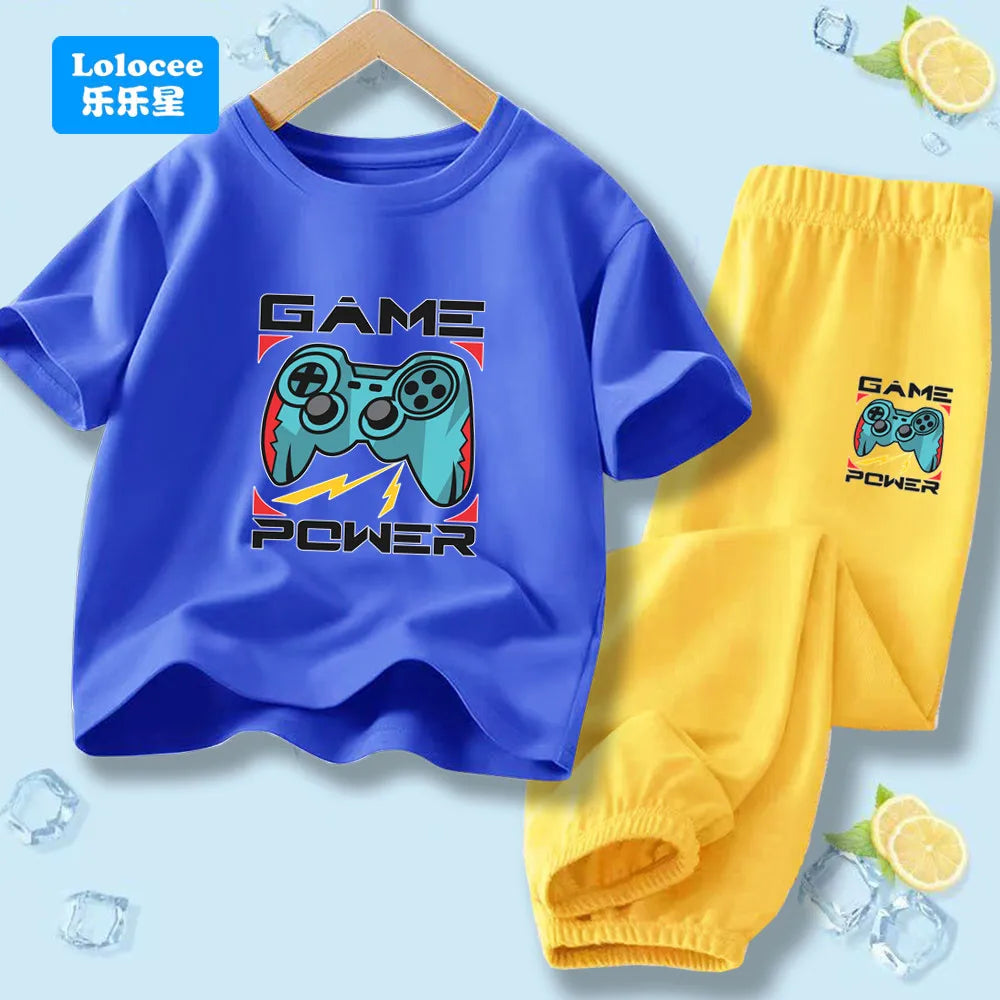 Kids Game Controller 2-Piece Outfit Set Short-Sleeve T-Shirt + Pants Summer Clothes Set for Boys Fashion Clothing YXJ01