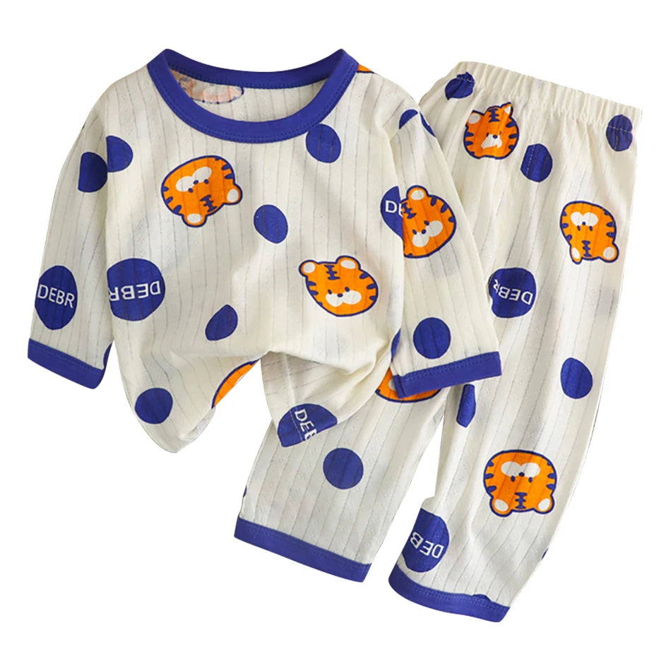 Summer Kids Cotton Pajama Sets Long Sleeve Pants Suitable Baby Gentle Nighttime Comfortable Sleepwear in Air Conditioned Rooms