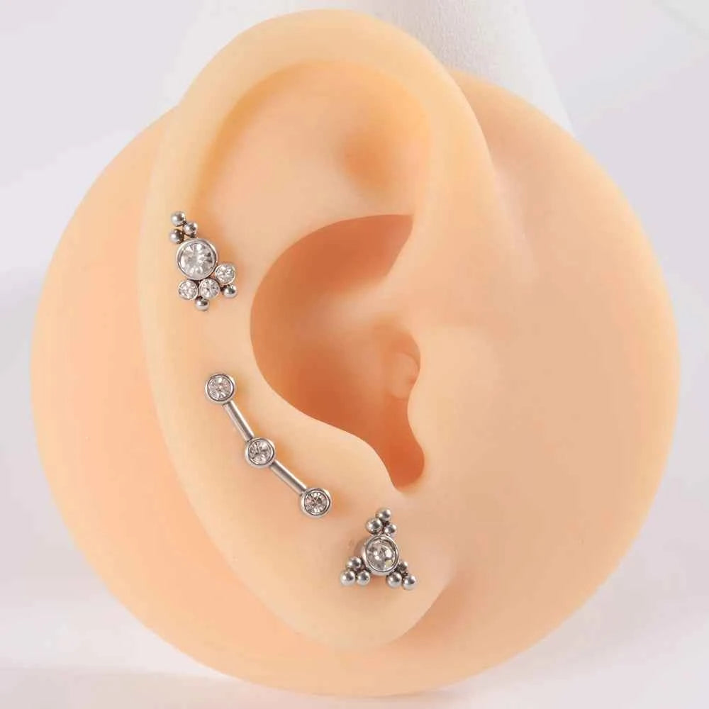 1PC Surgical Steel  Silver Color Labret Flat Base Ear Studs Crystal Cluster Helix Tragus Cartilage Piercing Jewelry 16G