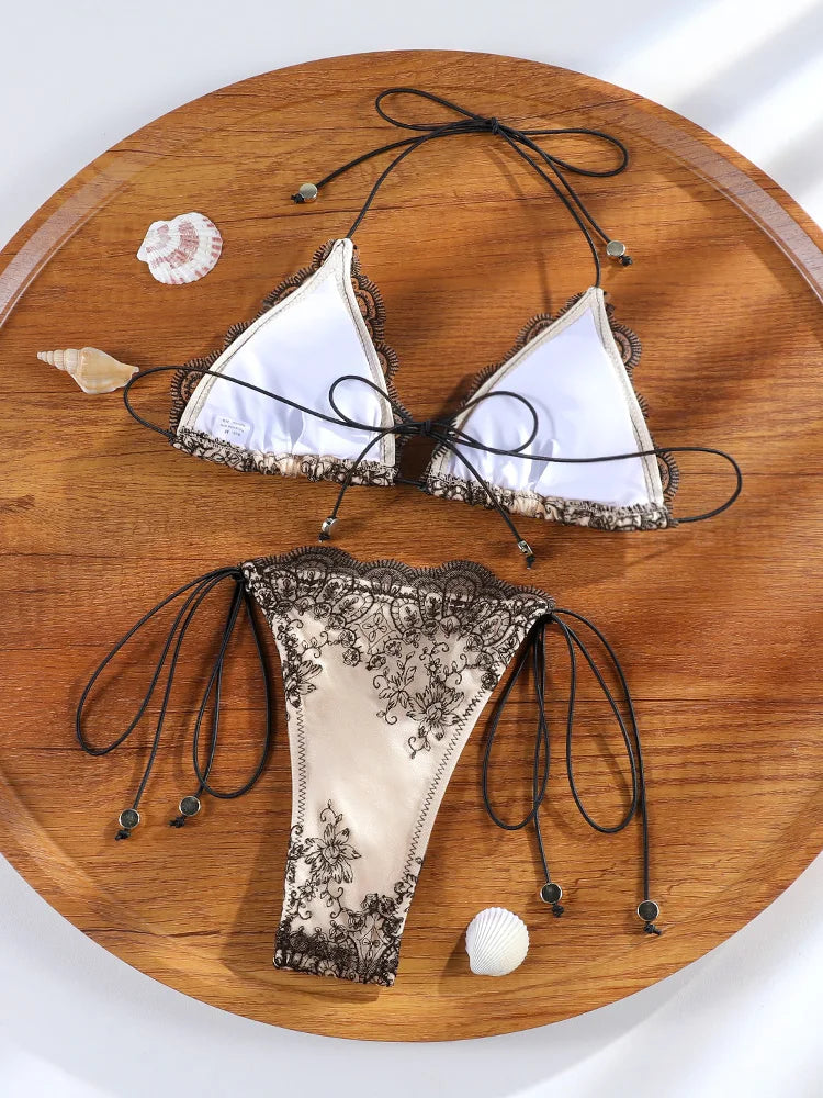 ZRTAK Triangle Bikini Set Sexy Swimwear Women 2026 Bikinis Floral Print Swimsuit Micro Thong Bandage Bathing Suits
