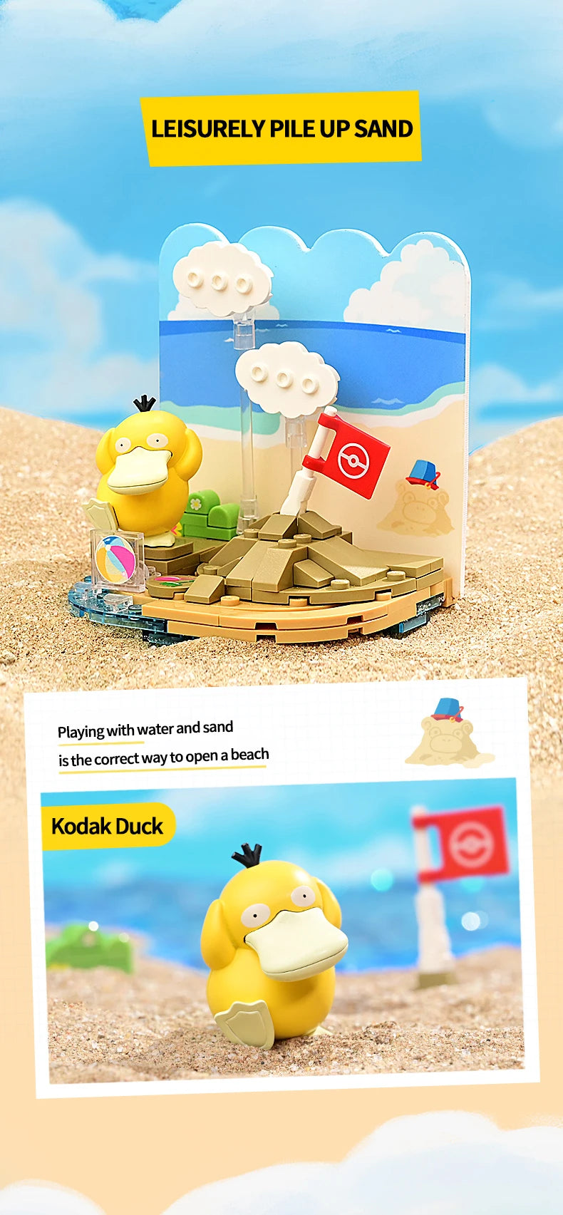 Pokemon Building Blocks Pikachu Psyduck Seaside Party Theme Scene Model Bricks Desktop Decorative Ornaments DIY Toys Gifts